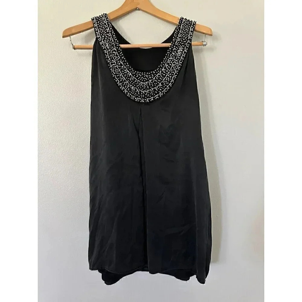 Alexia Amor New York 100% Silk Black Mini Dress Beaded Collar sz small